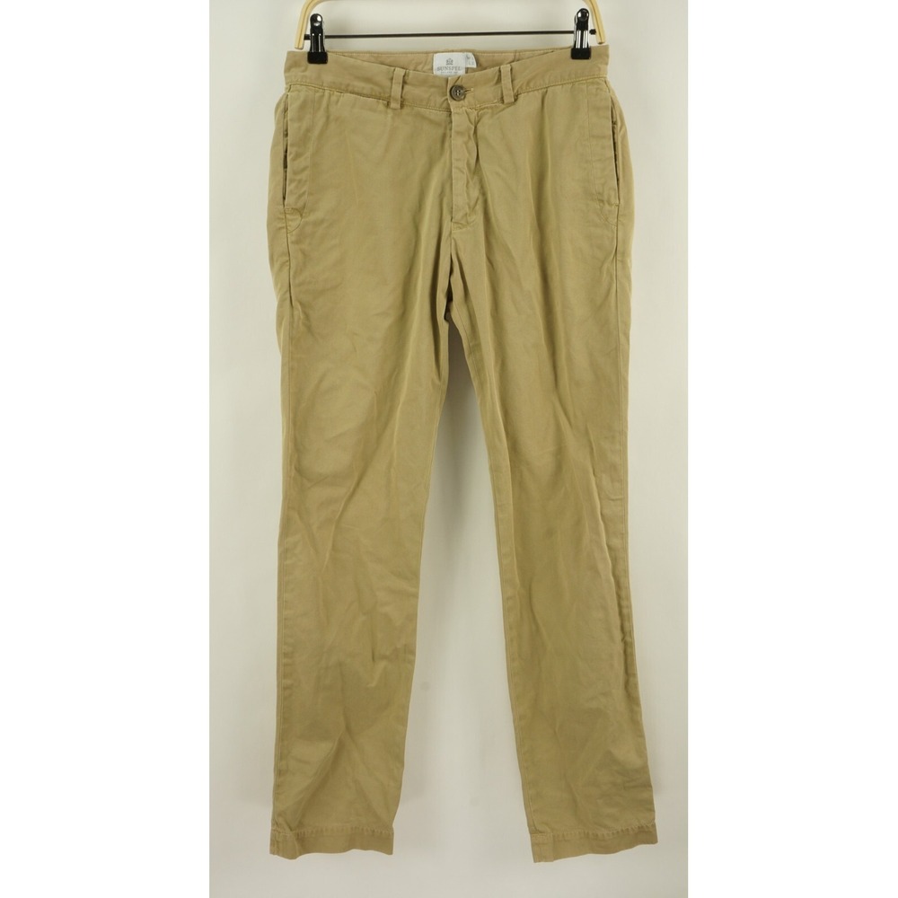 Sunspel Men's 30 x 32 Light Brown Twill‎ Cotton Flat Front Mid Rise Chino Pants